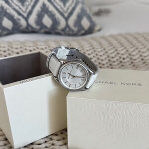 Michael Kors Metallic Silver & White Watch